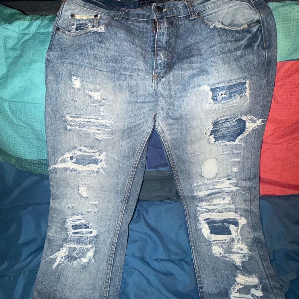 Heritage America 36 x 33 Distressed Light Wash mens Jeans - Blue